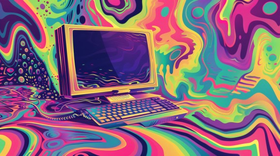 PC in colorful psychedelic room