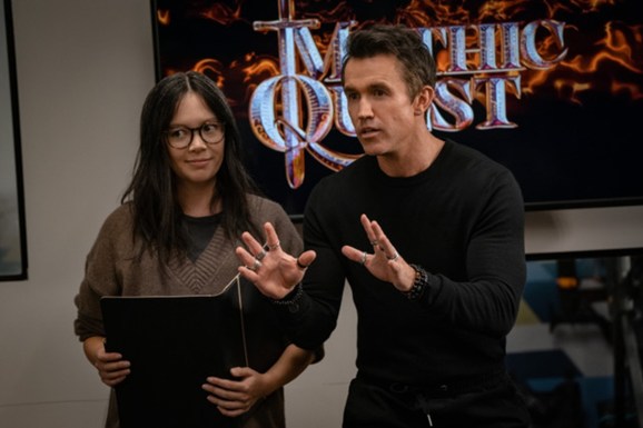 Charlotte Nicdao and Rob McElhenney in Mythic Quest.