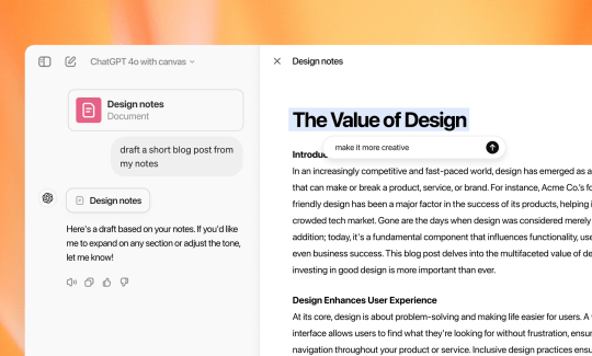 OpenAI ChatGPT Canvas view