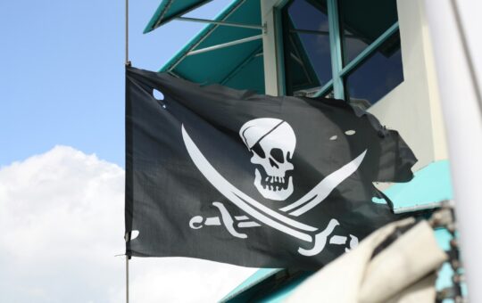 Photo of a skull and crossbones flag as Meta is accused in a court case of using pirated copyrighted data for the development of AI models like Llama.