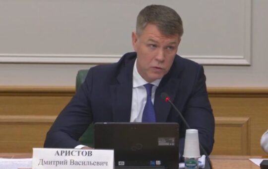 Dmitry Aristov, the head of the Russian Federal Bailiff Service, speaking at the Federation Council.