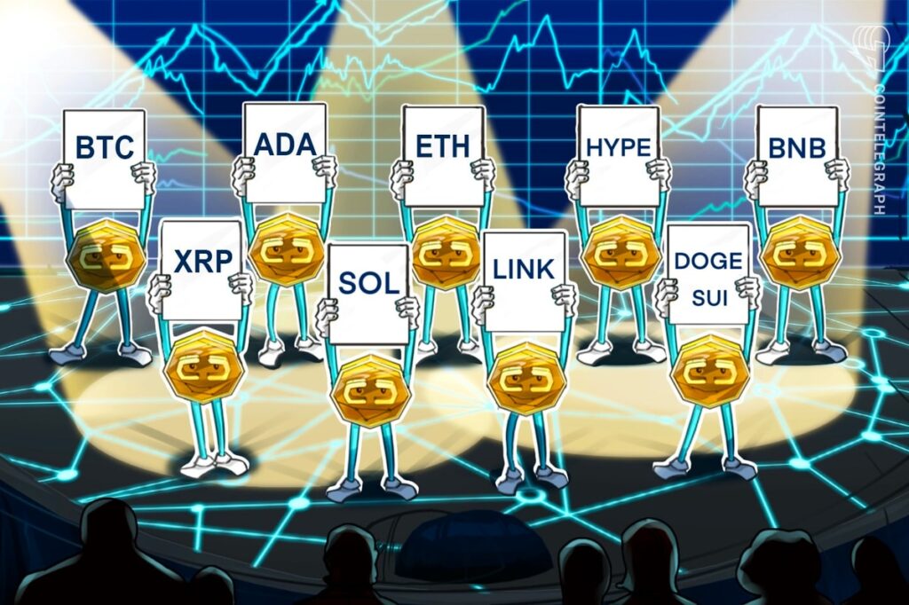 BTC, ETH, XRP, BNB, SOL, DOGE, ADA, SUI, HYPE, LINK