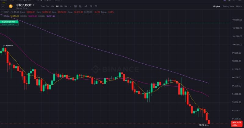 Bitcoin price drops below $90,500, its lowest level since April