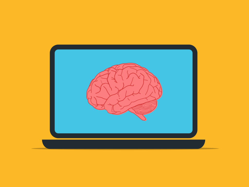 Laptop computer with a digital brain displayed as Anthropic has been selected to build government AI assistant capabilities to modernise how citizens interact with complex state services.