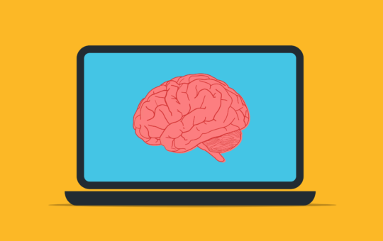 Laptop computer with a digital brain displayed as Anthropic has been selected to build government AI assistant capabilities to modernise how citizens interact with complex state services.