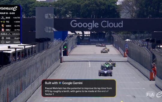 Screenshot of Formula E data insights being driven by Google Cloud Gemini AI as the partners expand their work to sustain net zero targets by driving efficiency across its global logistics and commercial operations.