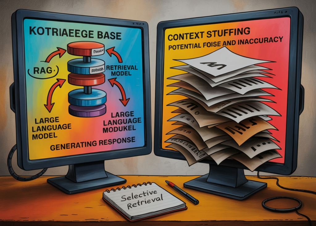 RAG vs. Context Stuffing: Why selective retrieval is more efficient and reliable than dumping all data into the prompt