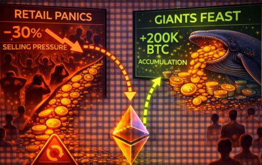 Retail Panics, Giants Feast: Whales Accumulate 200K Bitcoin Despite Selling Pressure