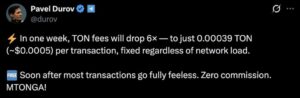 Durov Confirms 6x Fee Cut With Completely Feeless Transactions Next