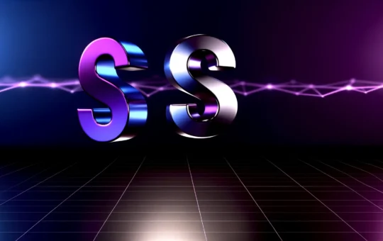 Solana and XRP cryptocurrency logos facing each other with energy connection on dark gradient background