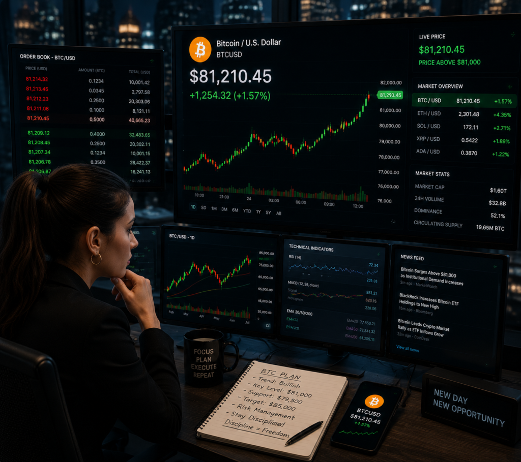 A trader analyzing Bitcoin