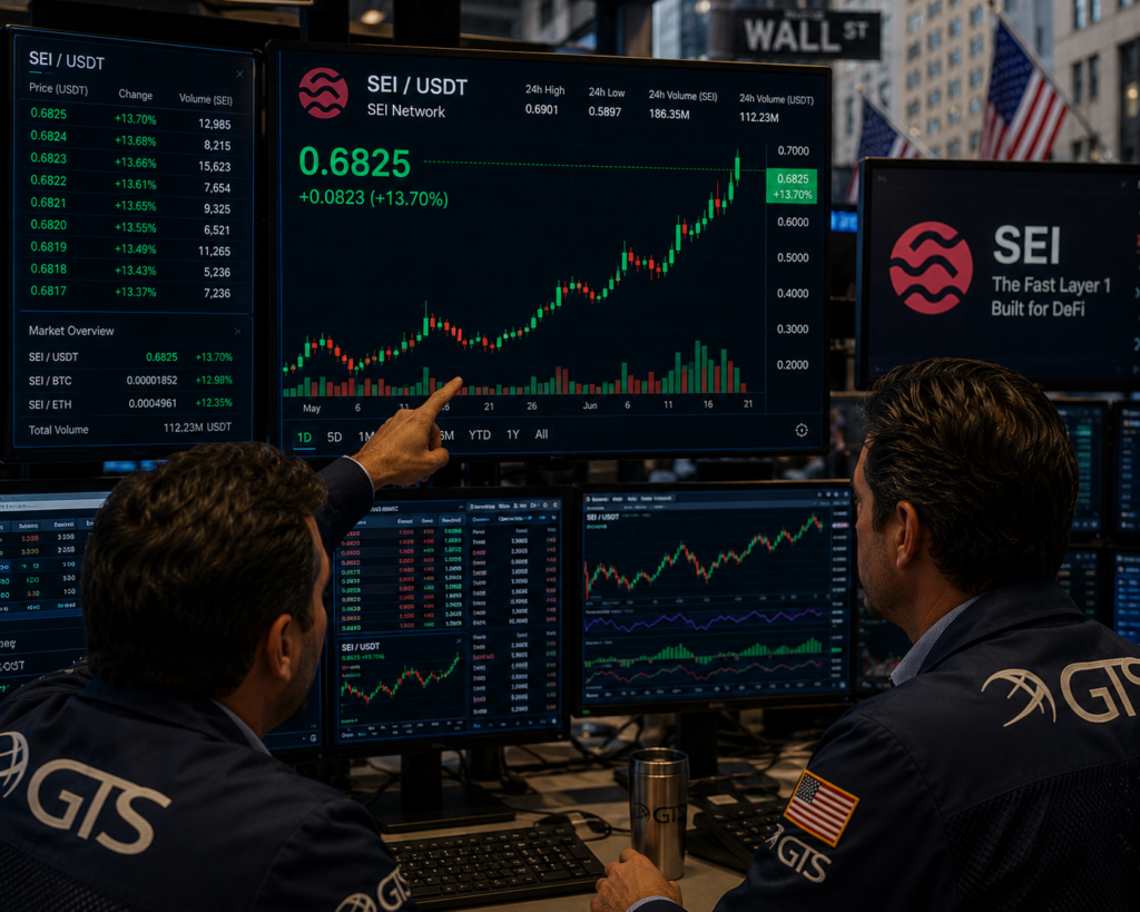 Traders analyzing a hullish SEI chart