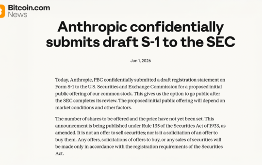 Anthropic Files Confidential S-1 With SEC, Targets IPO at $965B Valuation – Bitcoin News