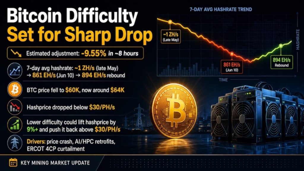 Bitcoin Mining Difficulty Set for Steep Drop as Hashrate Slides After Price Crash – Bitcoin News