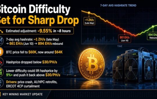 Bitcoin Mining Difficulty Set for Steep Drop as Hashrate Slides After Price Crash – Bitcoin News
