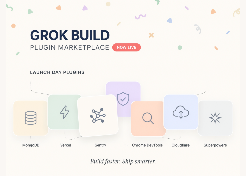 xAI Ships Grok Build Plugin Marketplace With MongoDB, Vercel, Sentry, Chrome DevTools, Cloudflare, and Superpowers Plugins at Launch