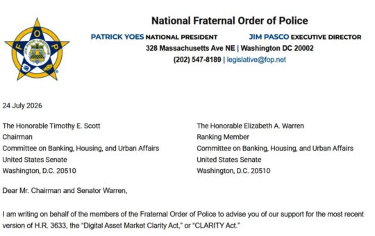 382,000-Member Police Group Supports Revised Crypto CLARITY Act