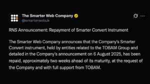 Bitcoin Treasury Firm Smarter Web Sells 177 BTC in Early Debt Repayment Move
