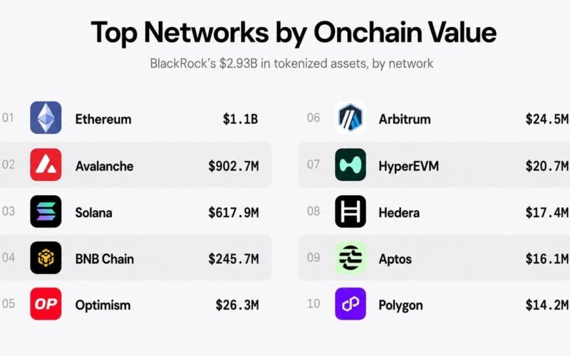 Blackrock's Tokenized Funds Hit $2.93B Onchain as Ethereum Leads With $1.1B