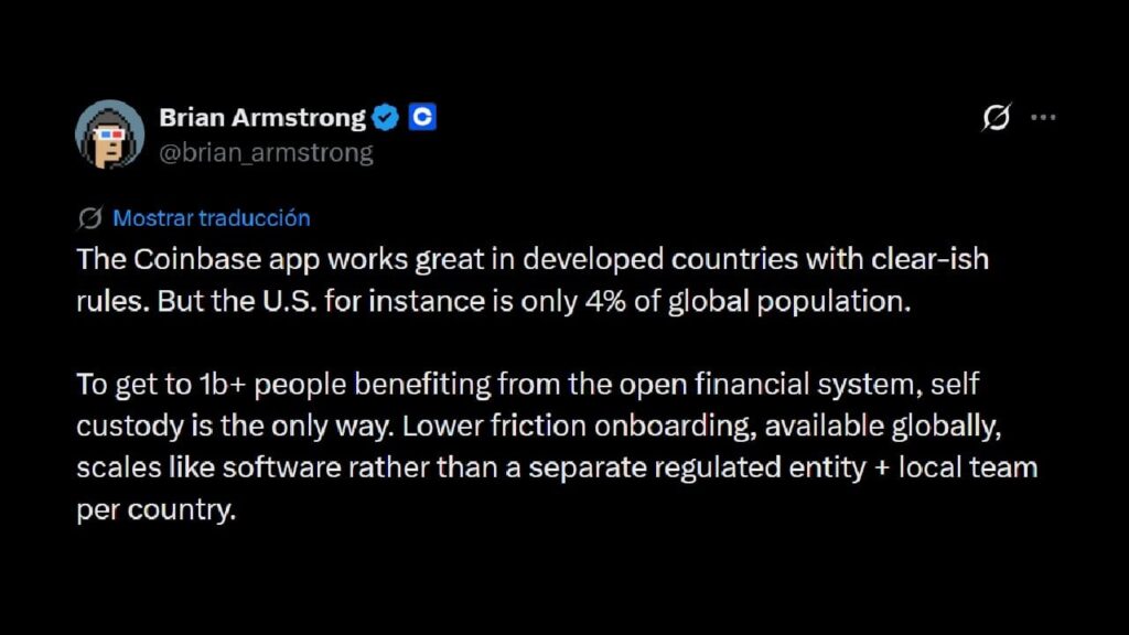 Coinbase CEO Brian Armstrong Champions Self-Custody to Reach 1 Billion Users
