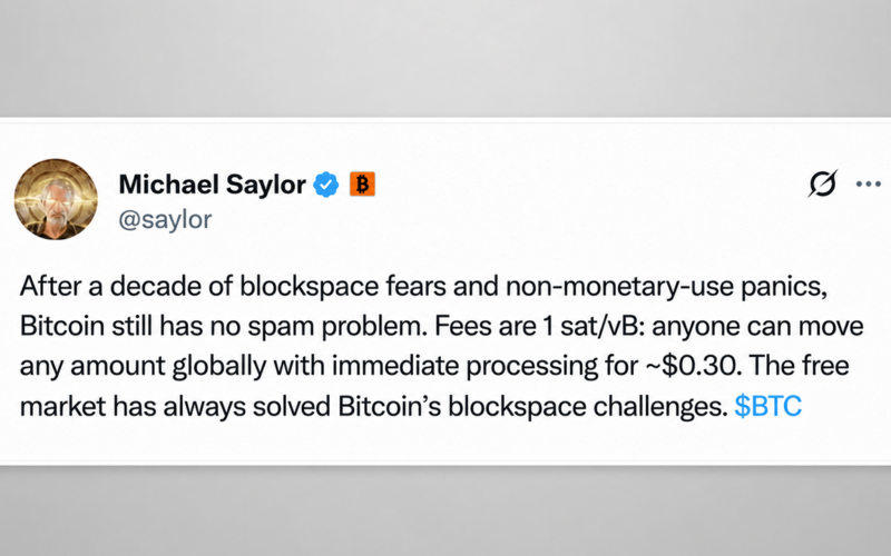 Michael Saylor Declares Bitcoin Has ‘No Spam Problem’ as BIP-110 Debate Escalates