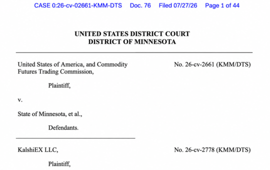 Minnesota Judge Blocks Prediction-Market Ban but Says Some Contracts Aren't Swaps