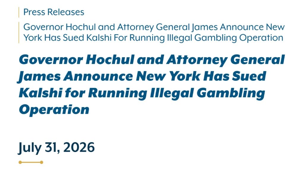 NY Sues Kalshi, Demanding $100K Fine Per Illegal Bet
