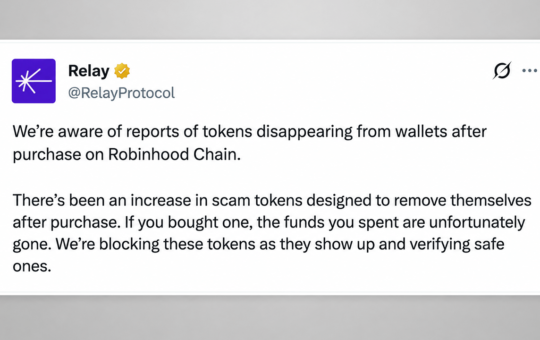 Relay Protocol Warns of Robinhood Chain Honeypot Coins