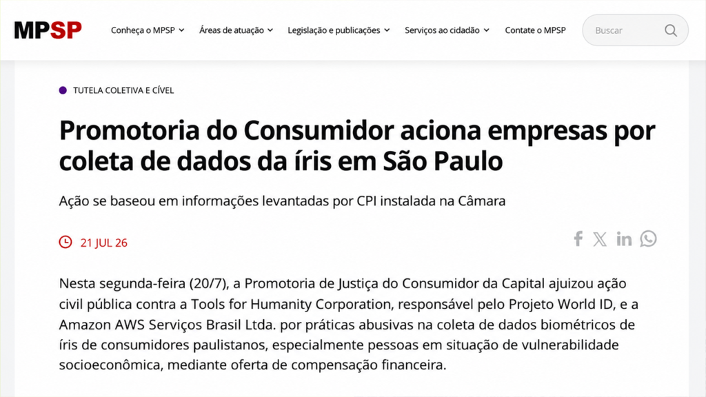 São Paulo Sues World and Amazon AWS for $47 Million Over Abusive Biometric Data Collection