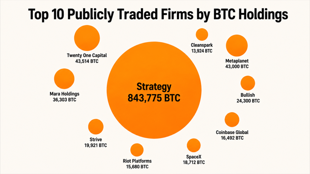 Top 10 Publicly Traded Firms by BTC Holdings Reveal a Million-Bitcoin Power Bloc