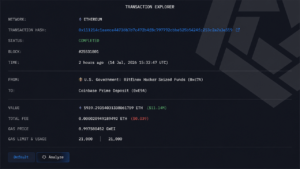 US Government Shifts $12.36M in ETH, USDC and USDT to Coinbase After Monday's BTC Move