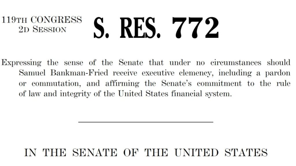 US Senate Unanimously Opposes Any Pardon for Sam Bankman-Fried After FTX Fraud