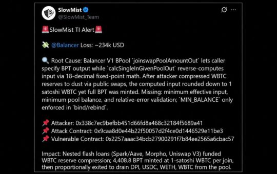 Balancer V1 Pool Hacked for $234K in Same Bug Family