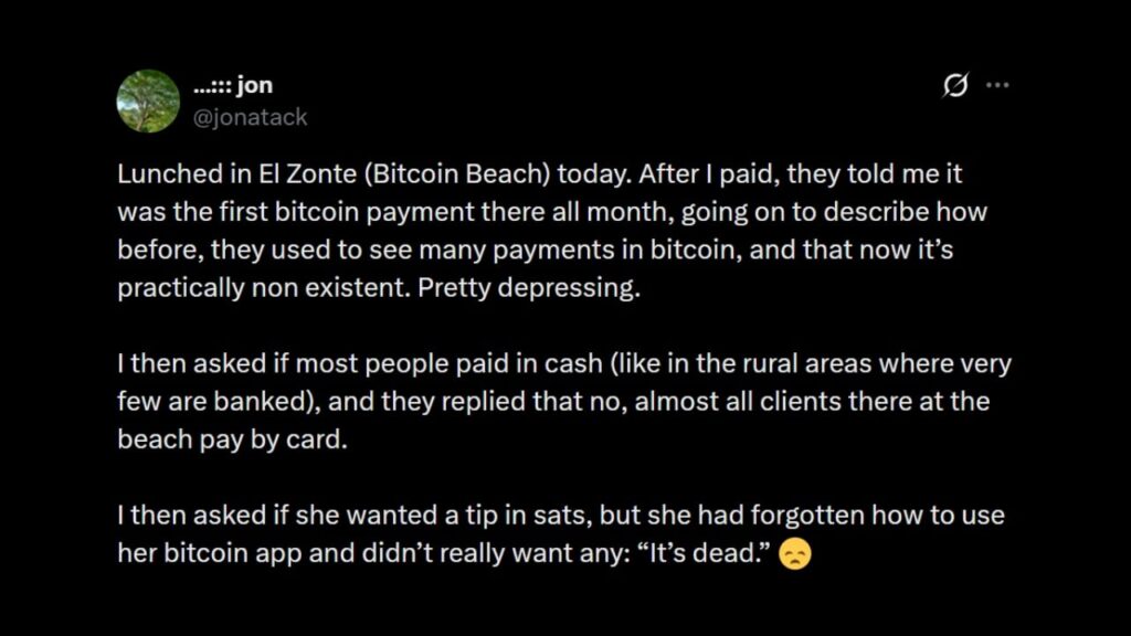 Bitcoin Core Dev Warns Bitcoin Payments Vanish at Bitcoin Beach