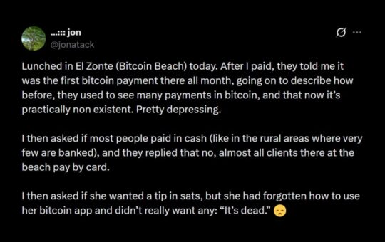 Bitcoin Core Dev Warns Bitcoin Payments Vanish at Bitcoin Beach