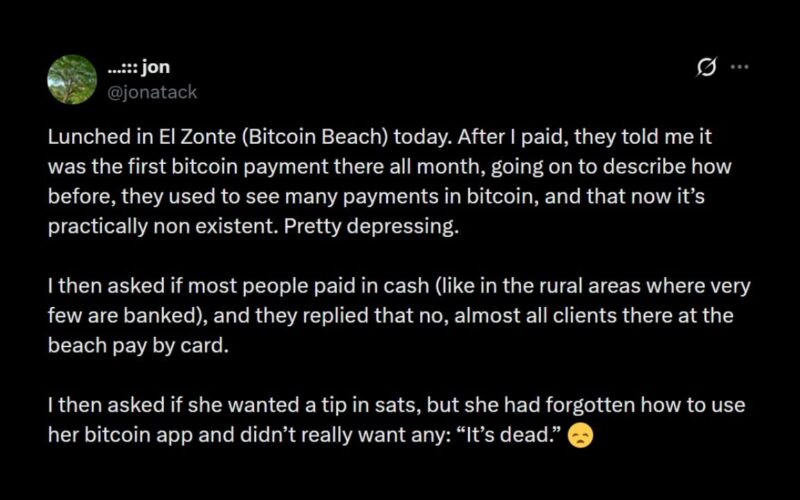 Bitcoin Core Dev Warns Bitcoin Payments Vanish at Bitcoin Beach
