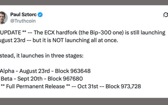 Bitcoin’s ECX Hard Fork Splinters Into 3 Launches Through October – Bitcoin News