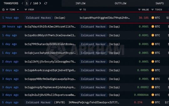 Coldcard Hacker Resumes Moving Stolen 30 BTC to New Wallet