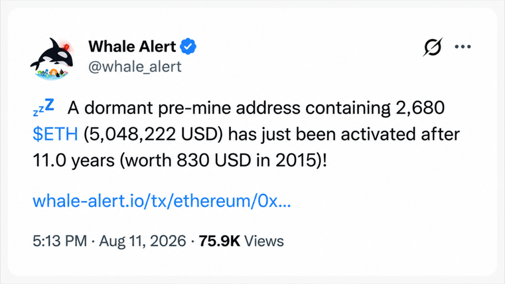 Ethereum’s Oldest Whales Wake up as Millions Leave Deep Storage