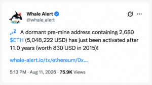 Ethereum’s Oldest Whales Wake up as Millions Leave Deep Storage