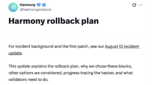 Harmony Protocol to Roll Back Network After Massive Exploit