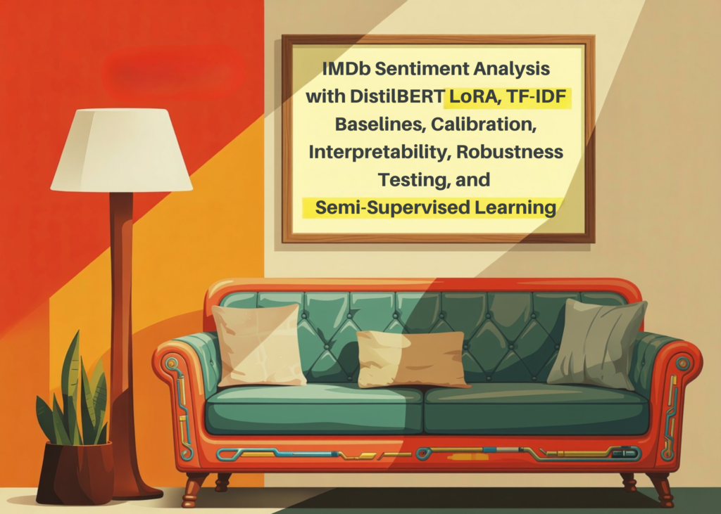 IMDb Sentiment Analysis with DistilBERT LoRA, TF-IDF Baselines, Calibration, Interpretability, Robustness Testing, and Semi-Supervised Learning