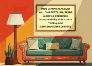 IMDb Sentiment Analysis with DistilBERT LoRA, TF-IDF Baselines, Calibration, Interpretability, Robustness Testing, and Semi-Supervised Learning