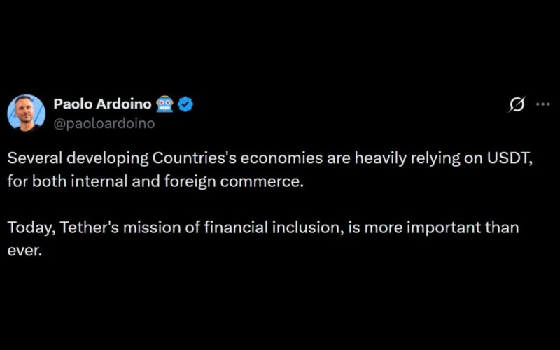 Tether CEO Says USDT Drives Trade Across Emerging Markets