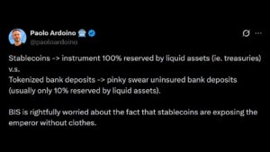 Tether CEO Slams BIS Over Tokenized Bank Deposit Push