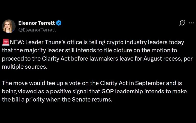 Thune to File Motion to Force September Vote on CLARITY Act