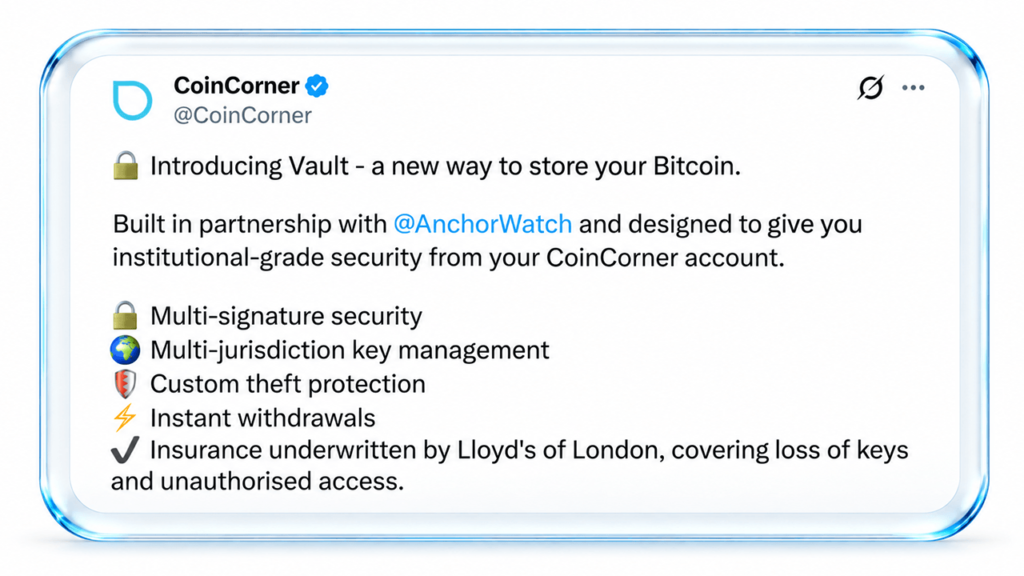 Coincorner, Anchorwatch Roll out Bitcoin Custody With Lloyd’s Insurance – Bitcoin News
