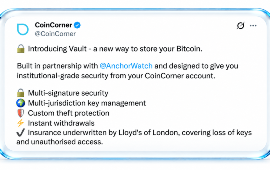 Coincorner, Anchorwatch Roll out Bitcoin Custody With Lloyd’s Insurance – Bitcoin News