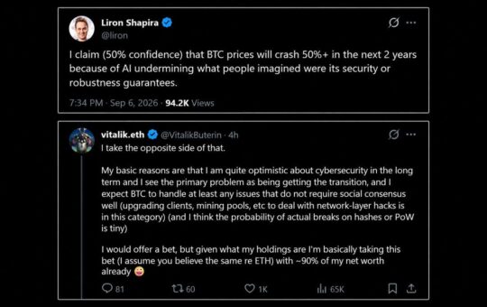 Ethereum's Vitalik Bets 90% of His Net Worth Against an AI Bitcoin Crash