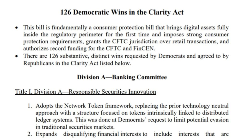 Final CLARITY Act Packs 126 Changes Requested by Senate Democrats